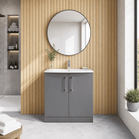 [BFLE2205G] Bramshall Contemporary 2 Soft Close Doors Floor Standing Vanity Basin Unit, Choice of Size/Basin Type/Colour - Silo