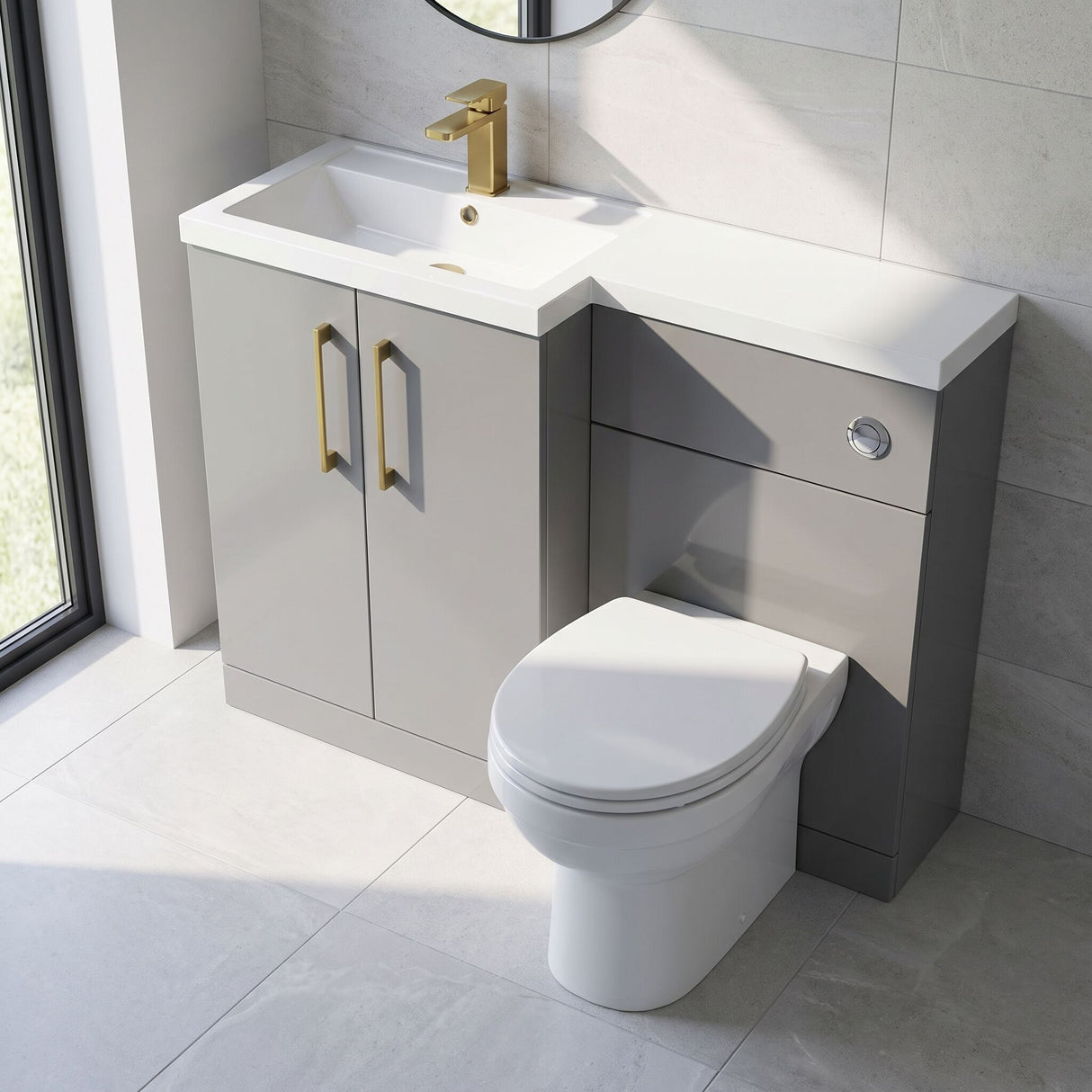 [BFLE2211LH017] Bramshall Combination Vanity Unit with Basin & WC, Left Hand, 1100mm x 390mm - Choice of Colour and Handle Finish - Lifestyle 2