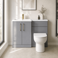 [BFLE2211LH017] Bramshall Combination Vanity Unit with Basin & WC, Left Hand, 1100mm x 390mm - Choice of Colour and Handle Finish - Silo