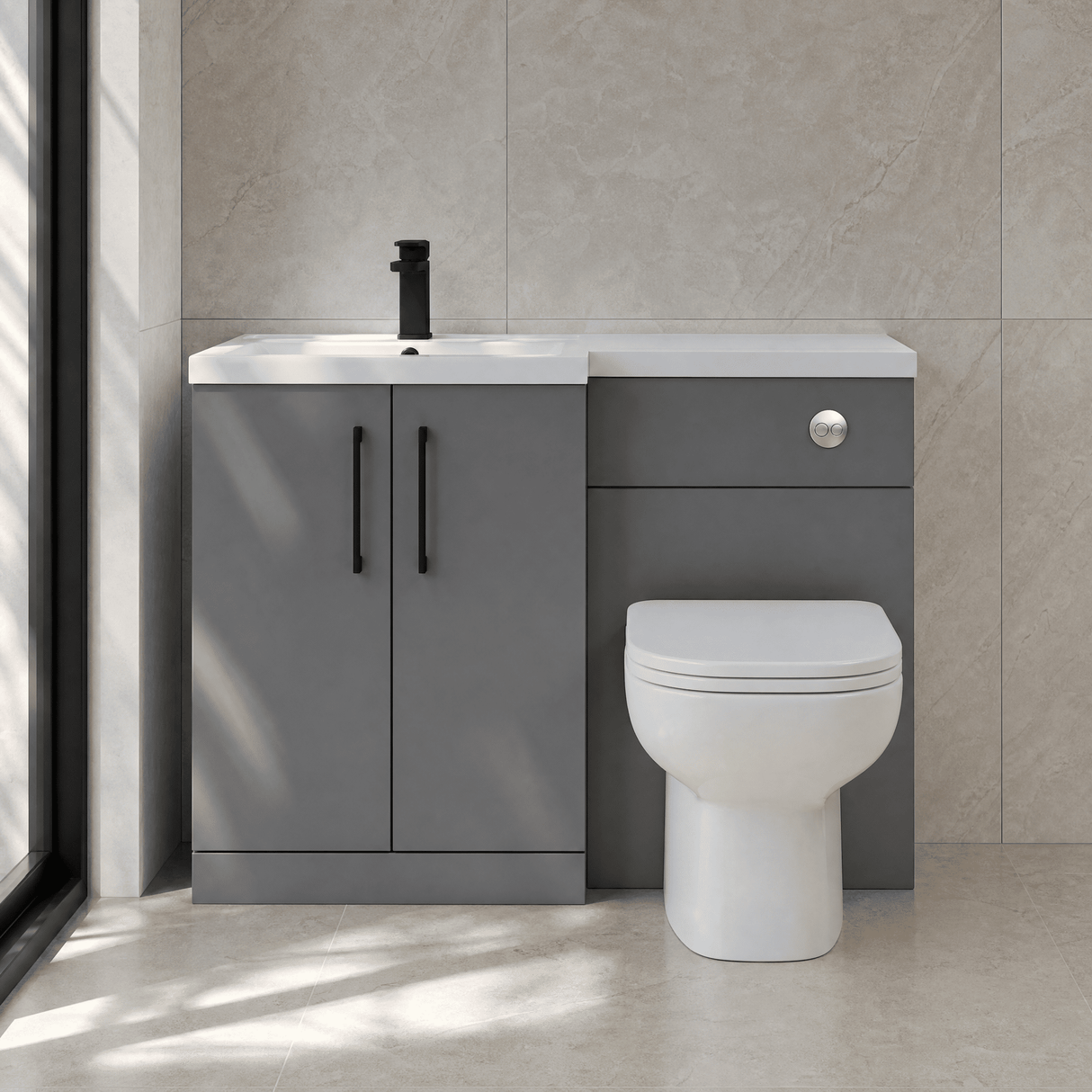 [BFLE2211LH018] Bramshall Combination Vanity Unit with Basin & WC, Left Hand, 1100mm x 390mm - Choice of Colour and Handle Finish - Lifestyle 1