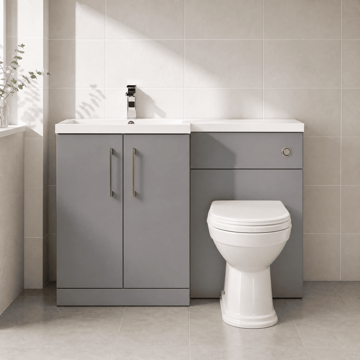 [BFLE2211LH019] Bramshall Combination Vanity Unit with Basin & WC, Left Hand, 1100mm x 390mm - Choice of Colour and Handle Finish - Lifestyle 1