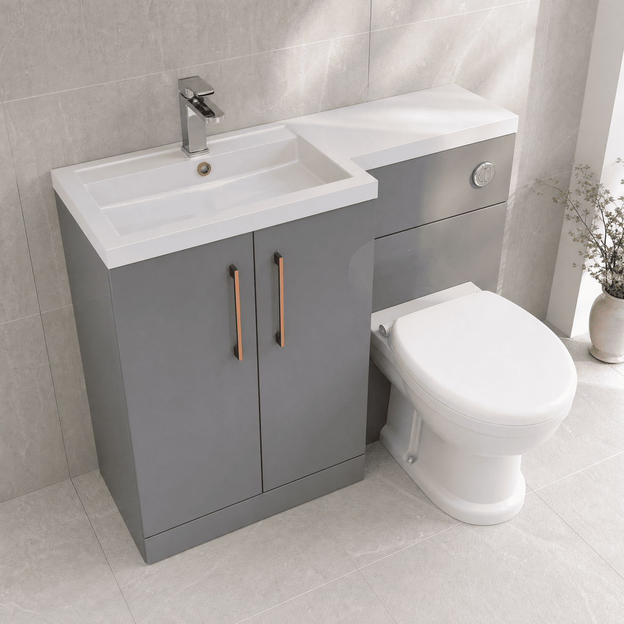 [BFLE2211LH019] Bramshall Combination Vanity Unit with Basin & WC, Left Hand, 1100mm x 390mm - Choice of Colour and Handle Finish - Lifestyle 2