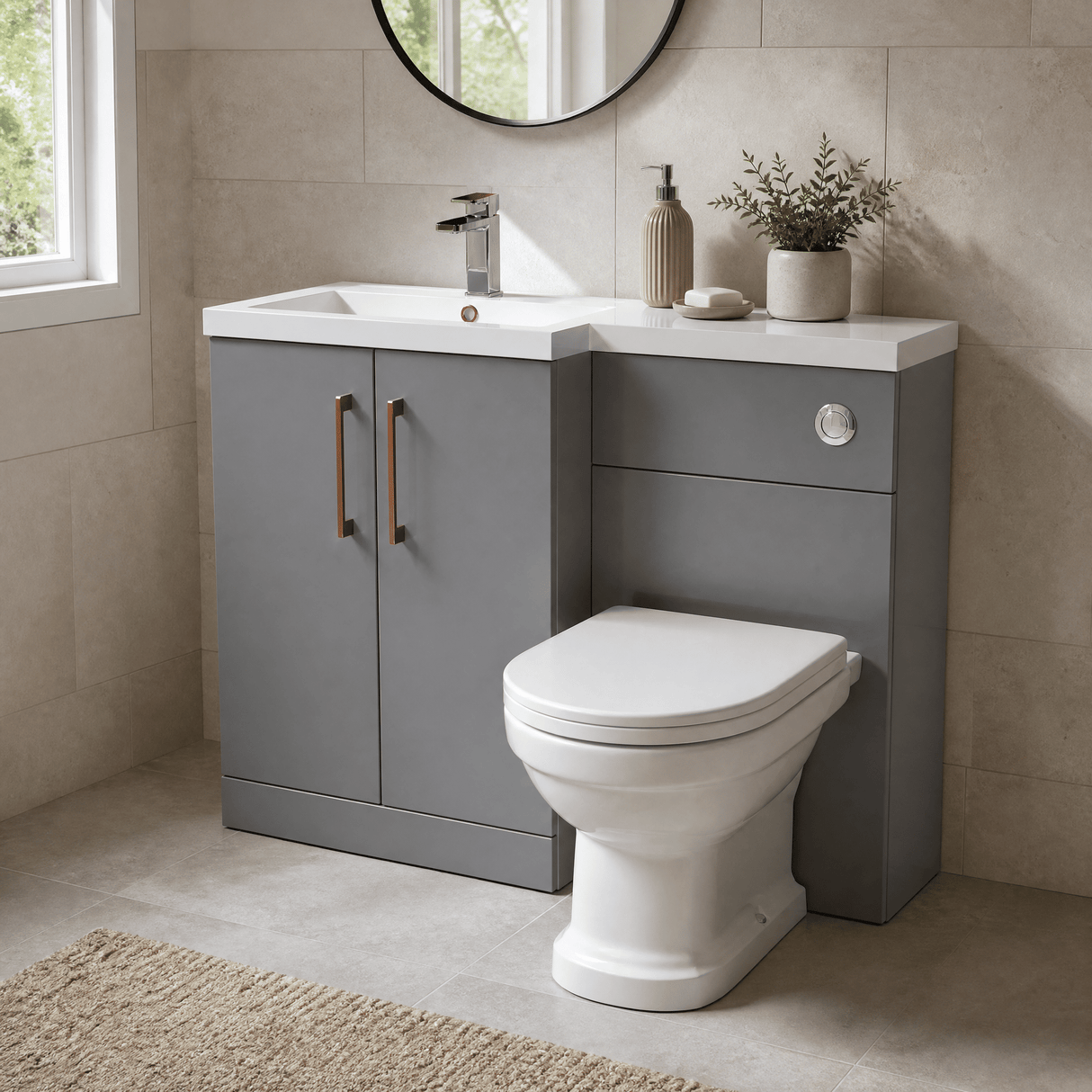 [BFLE2211LH019] Bramshall Combination Vanity Unit with Basin & WC, Left Hand, 1100mm x 390mm - Choice of Colour and Handle Finish - Lifestyle 3