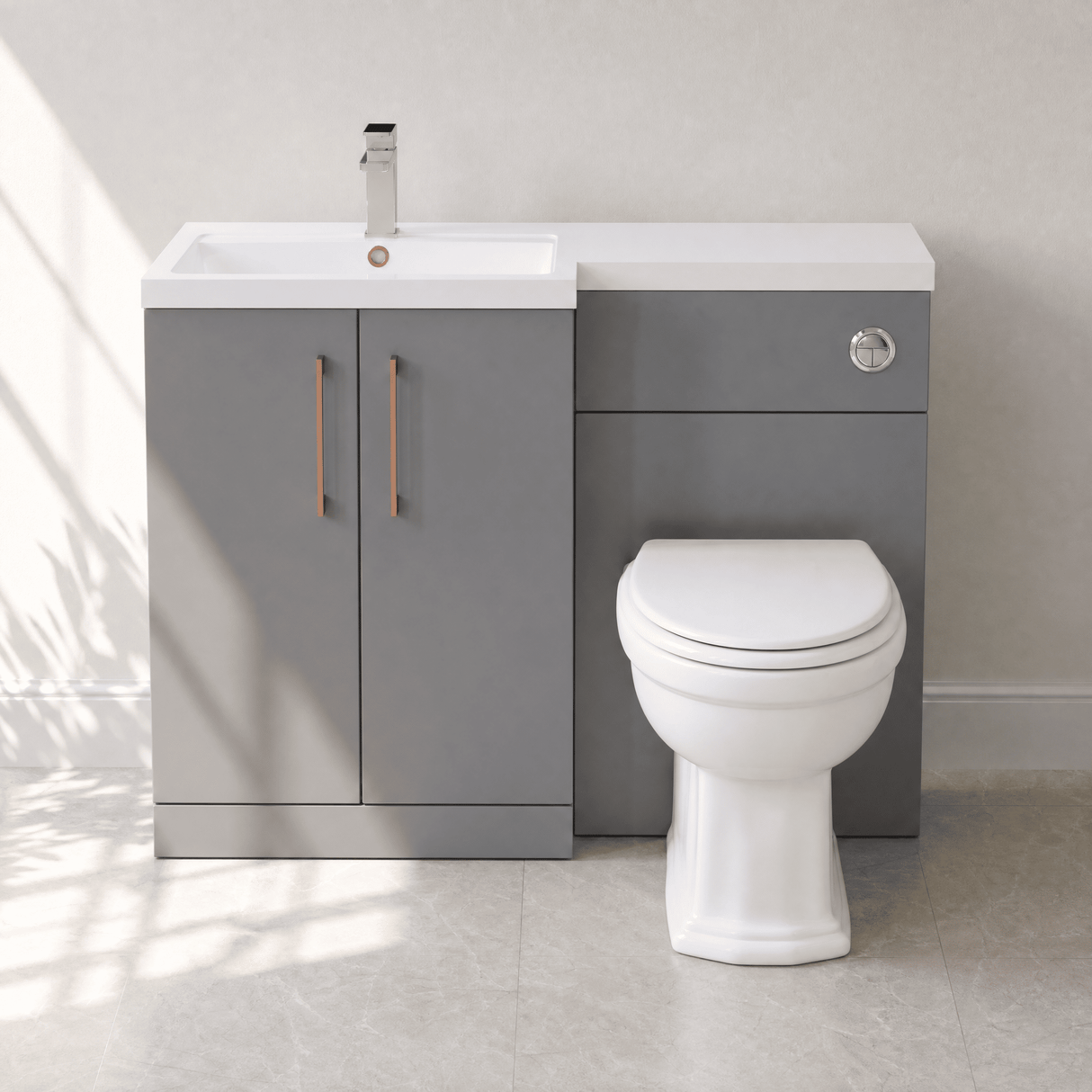 [BFLE2211LH019] Bramshall Combination Vanity Unit with Basin & WC, Left Hand, 1100mm x 390mm - Choice of Colour and Handle Finish - Silo