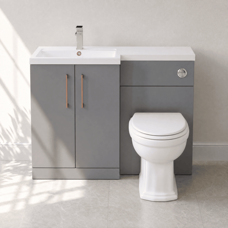 [BFLE2211LH019] Bramshall Combination Vanity Unit with Basin & WC, Left Hand, 1100mm x 390mm - Choice of Colour and Handle Finish - Silo