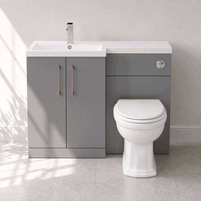 [BFLE2211LH019] Bramshall Combination Vanity Unit with Basin & WC, Left Hand, 1100mm x 390mm - Choice of Colour and Handle Finish - Silo