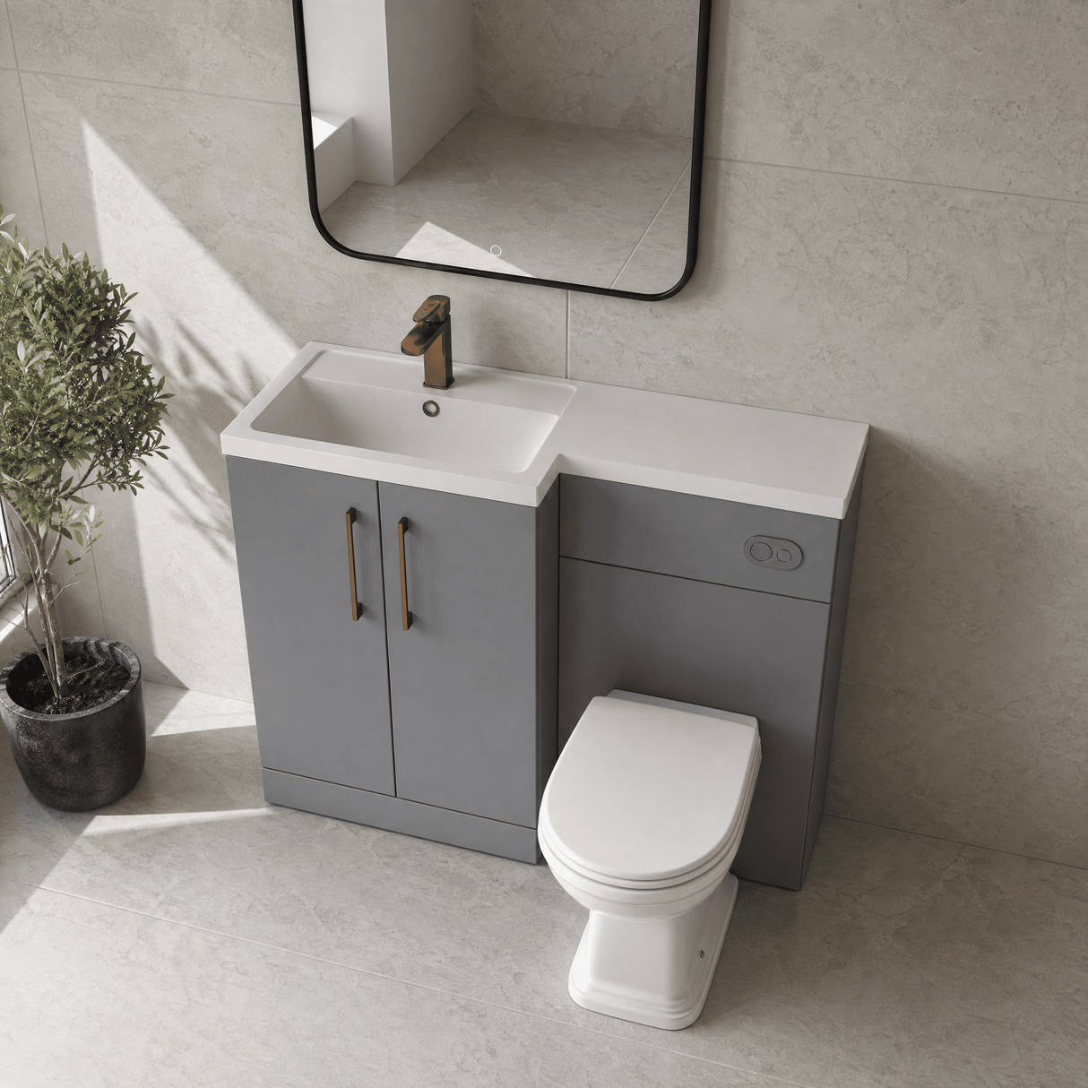 [BFLE2211LH1516] Bramshall Combination Vanity Unit with Basin & WC, Left Hand, 1100mm x 390mm - Choice of Colour and Handle Finish - Lifestyle 2