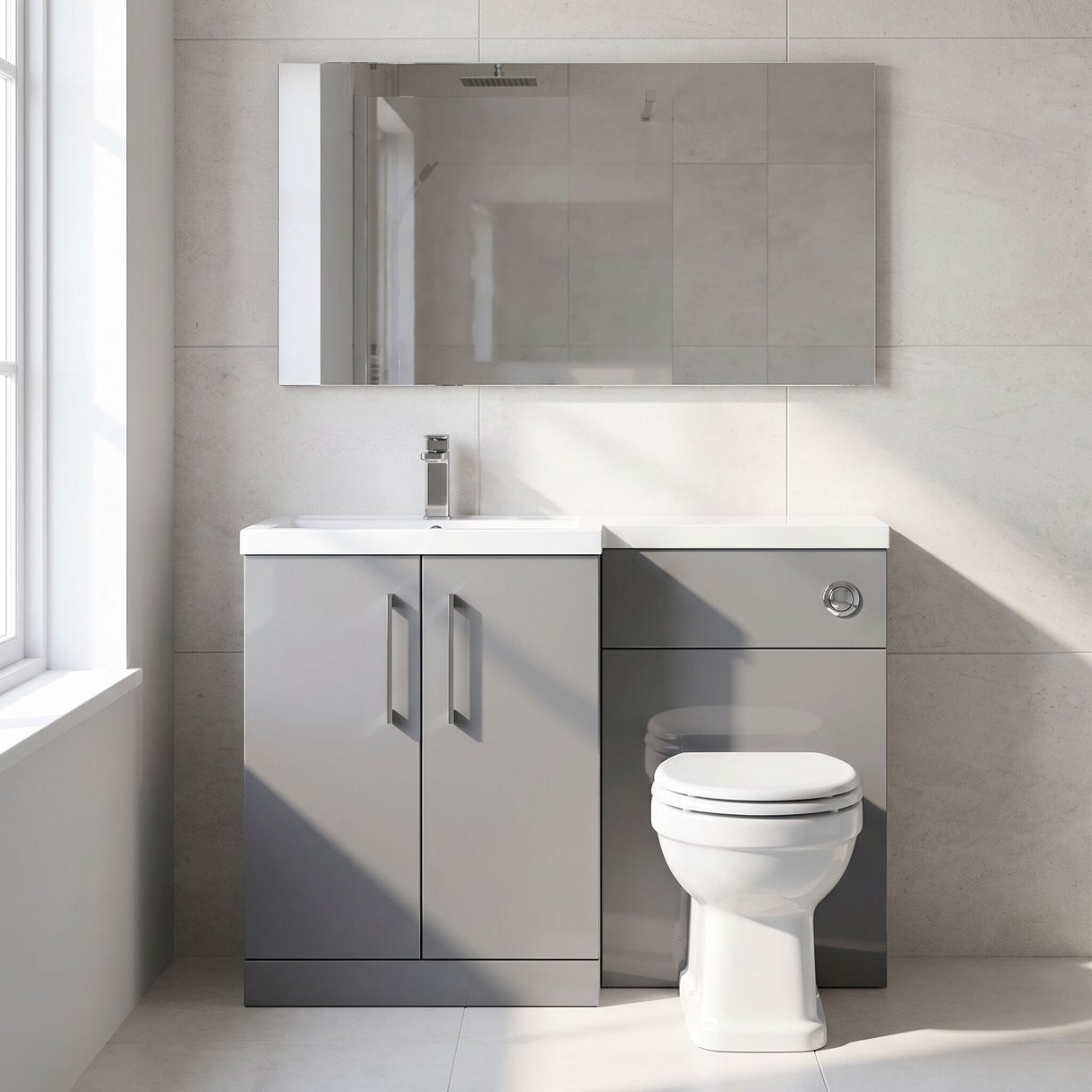 [BFLE2211LH716] Bramshall Combination Vanity Unit with Basin & WC, Left Hand, 1100mm x 390mm - Choice of Colour and Handle Finish - Lifestyle 1