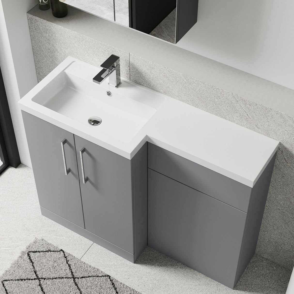 [BFLE2211L] Bramshall Combination Vanity Unit with Basin & WC, Left Hand, 1100mm x 390mm - Choice of Colour and Handle Finish - Lifestyle 2