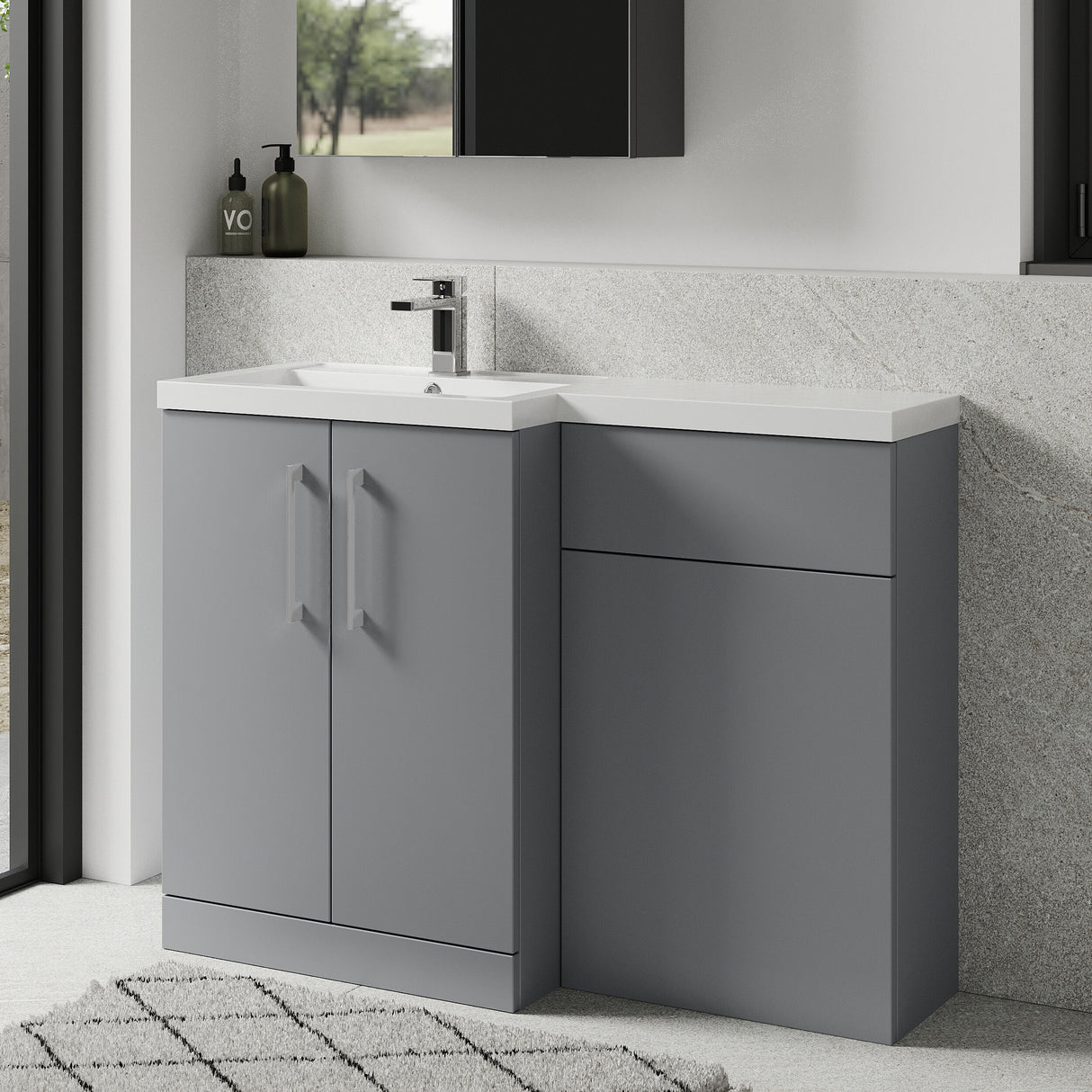 [BFLE2211L] Bramshall Combination Vanity Unit with Basin & WC, Left Hand, 1100mm x 390mm - Choice of Colour and Handle Finish - Lifestyle 3