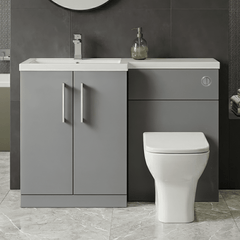 [BFLE2211L] Bramshall Combination Vanity Unit with Basin & WC, Left Hand, 1100mm x 390mm - Choice of Colour and Handle Finish - Silo