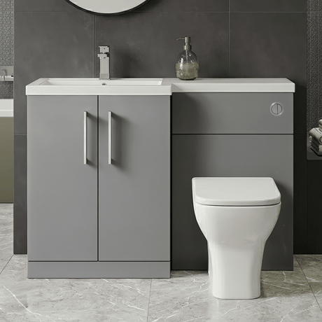 [BFLE2211L] Bramshall Combination Vanity Unit with Basin & WC, Left Hand, 1100mm x 390mm - Choice of Colour and Handle Finish - Silo