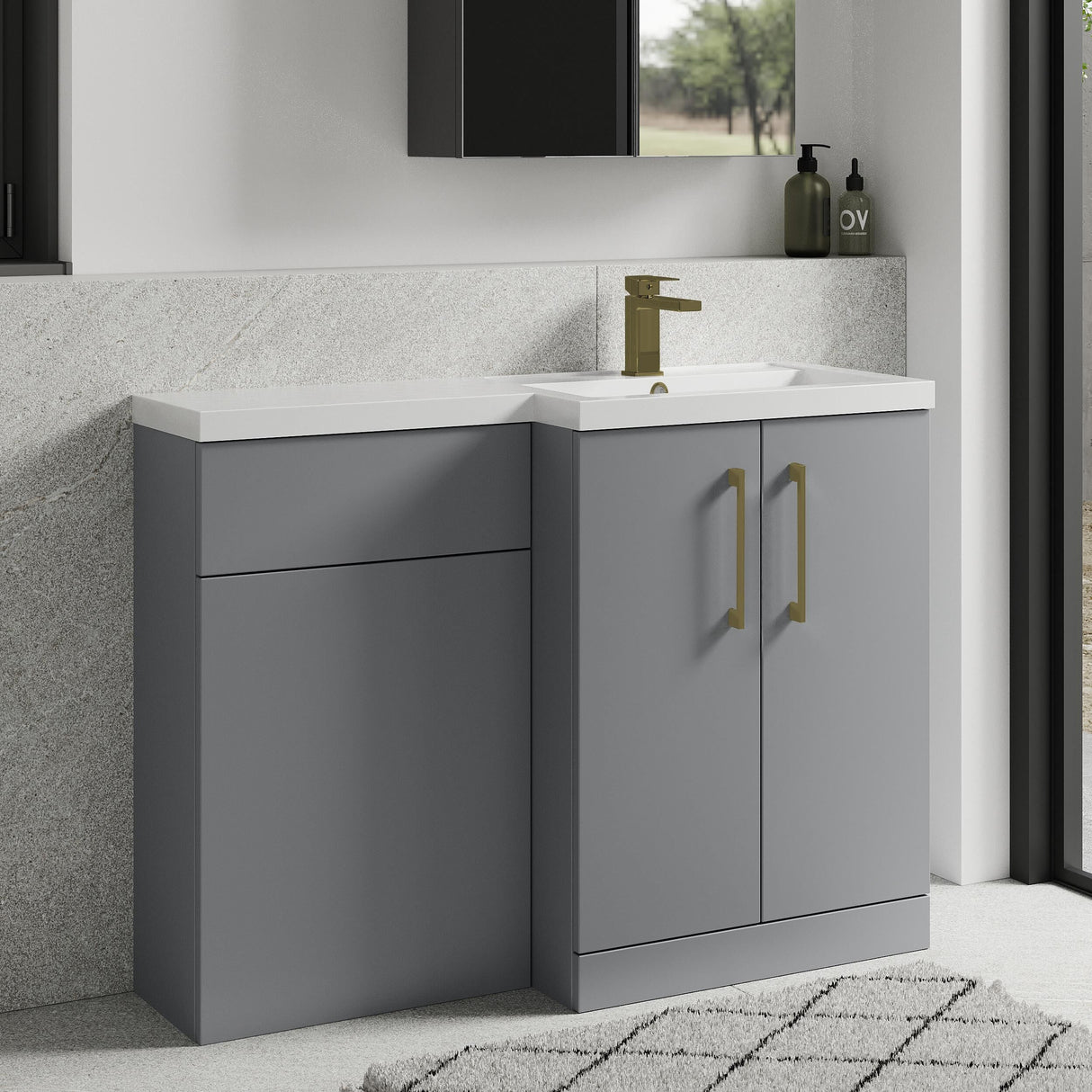 Bramshall Combination Vanity Unit with Basin & WC, Right Hand, 1100mm x 390mm - Choice of Colour and Handle Finish