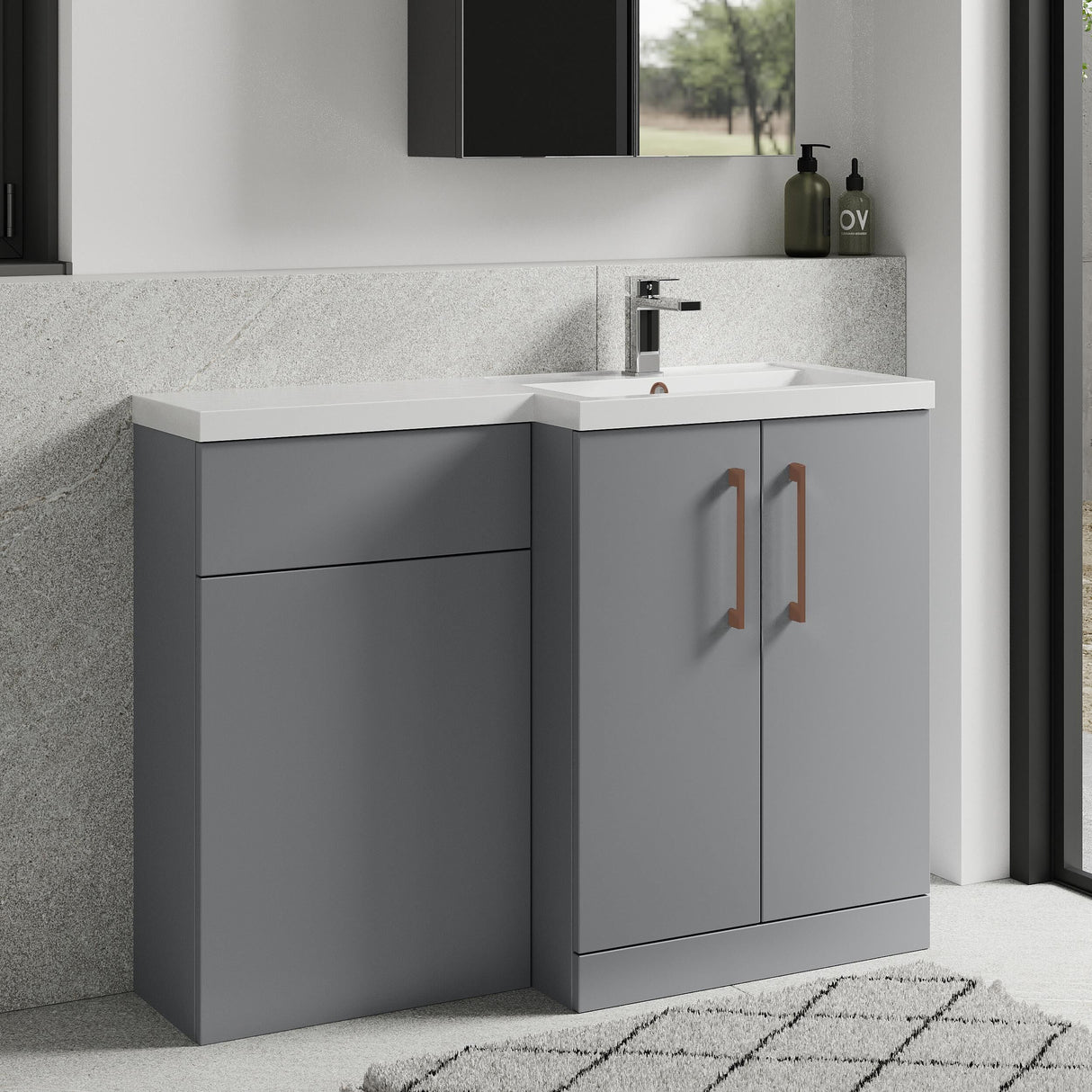 Bramshall Combination Vanity Unit with Basin & WC, Right Hand, 1100mm x 390mm - Choice of Colour and Handle Finish