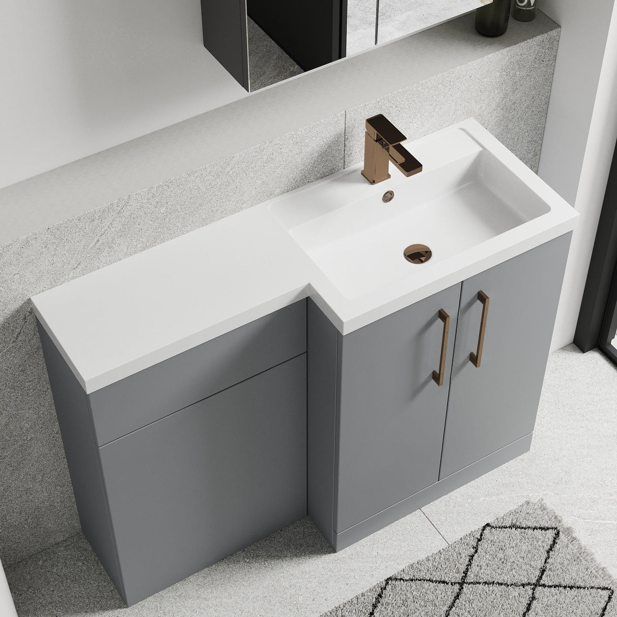[BFLE2211RH1516] Bramshall Combination Vanity Unit with Basin & WC, Right Hand, 1100mm x 390mm - Choice of Colour and Handle Finish - Lifestyle 2