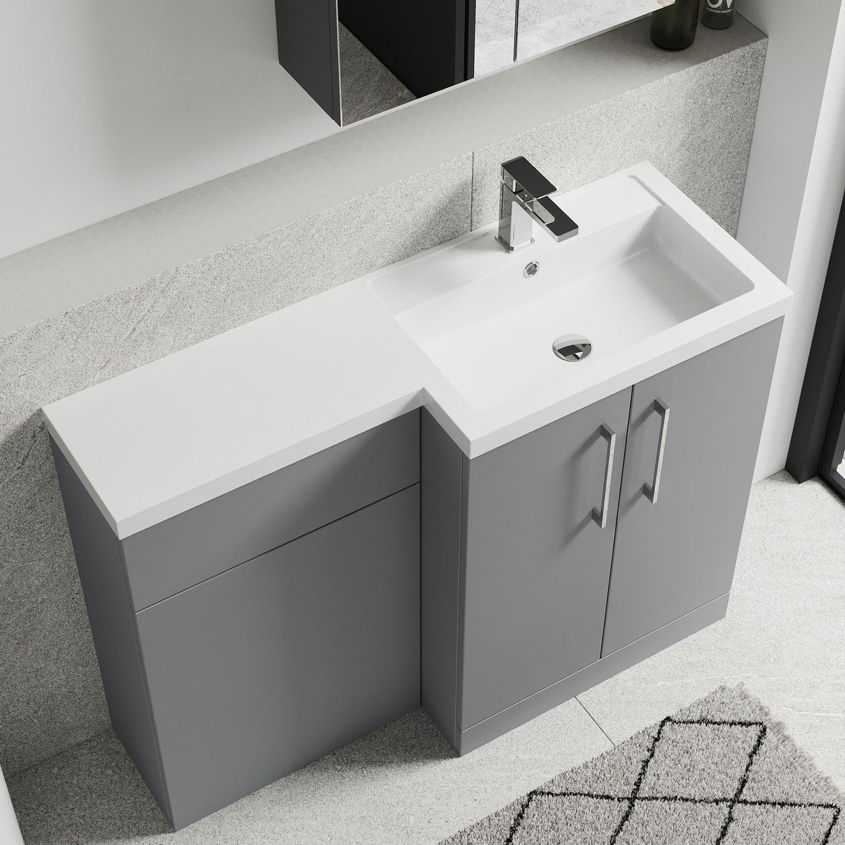 [BFLE2211R] Bramshall Combination Vanity Unit with Basin & WC, Right Hand, 1100mm x 390mm - Choice of Colour and Handle Finish - Lifestyle 2