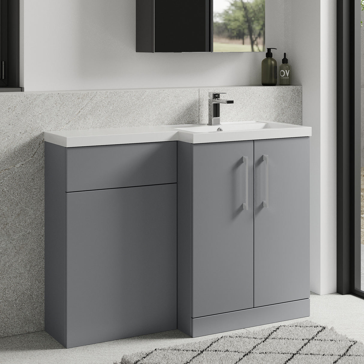 Bramshall Combination Vanity Unit with Basin & WC, Right Hand, 1100mm x 390mm - Choice of Colour and Handle Finish