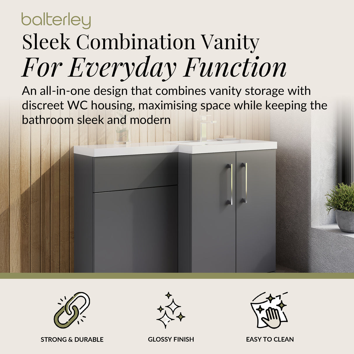 Bathroom Vanity Unit with Basin & WC, Right Hand, 1100mm x 390mm - Choice of Colour