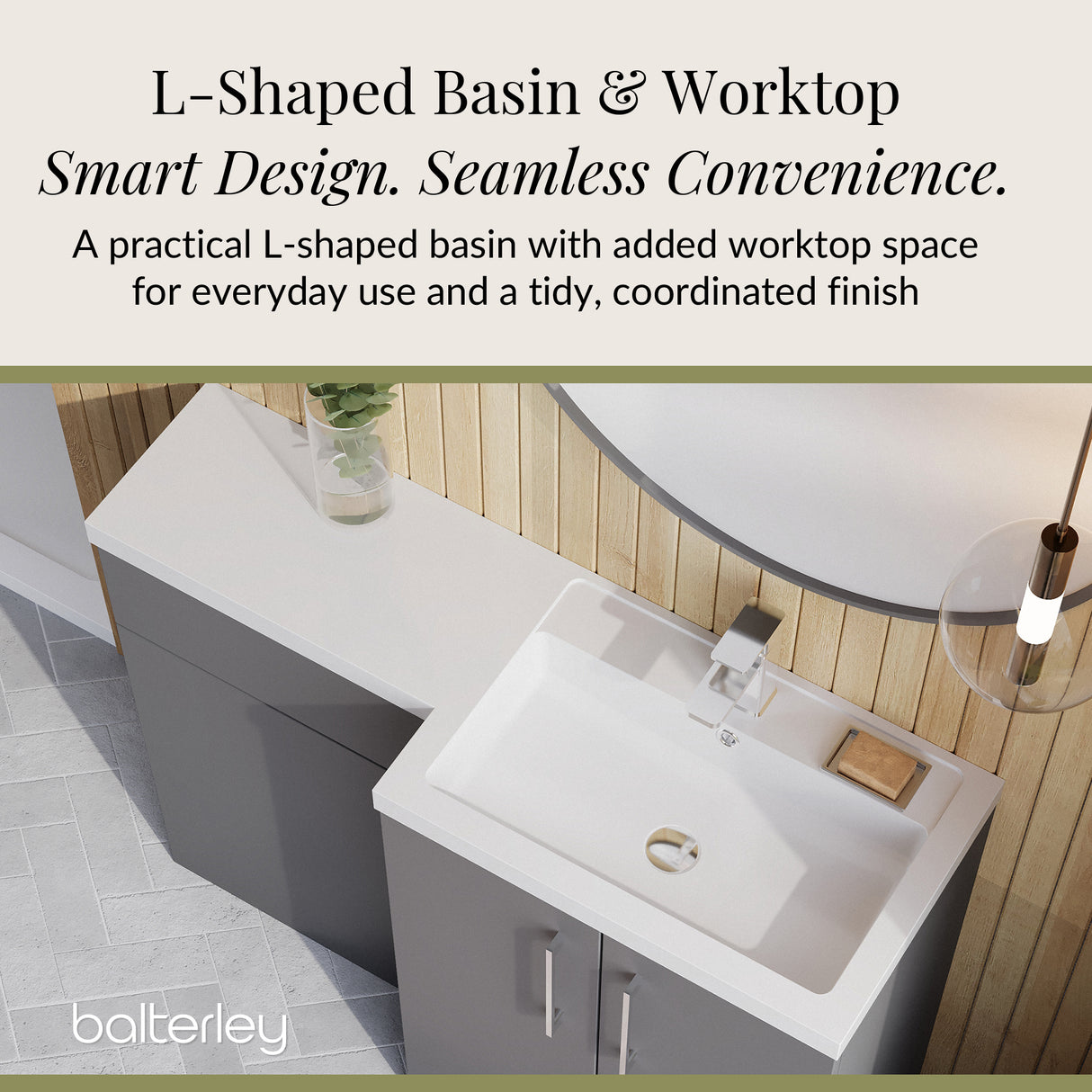 Bathroom Vanity Unit with Basin & WC, Right Hand, 1100mm x 390mm - Choice of Colour