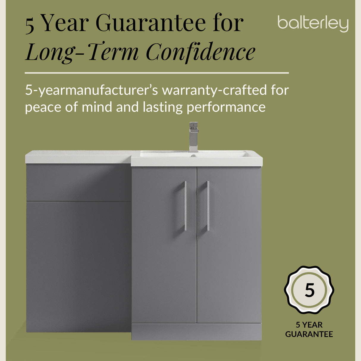 Bathroom Vanity Unit with Basin & WC, Right Hand, 1100mm x 390mm - Choice of Colour