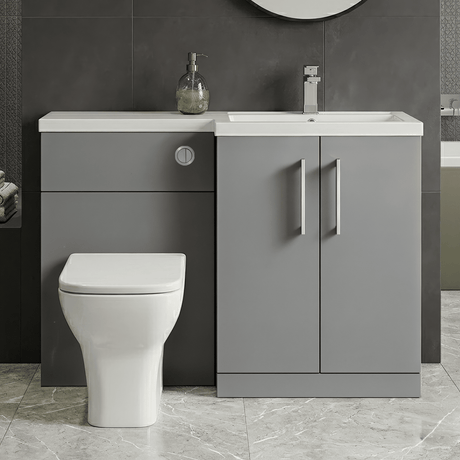 [BFLE2211R] Bramshall Combination Vanity Unit with Basin & WC, Right Hand, 1100mm x 390mm - Choice of Colour and Handle Finish - Silo