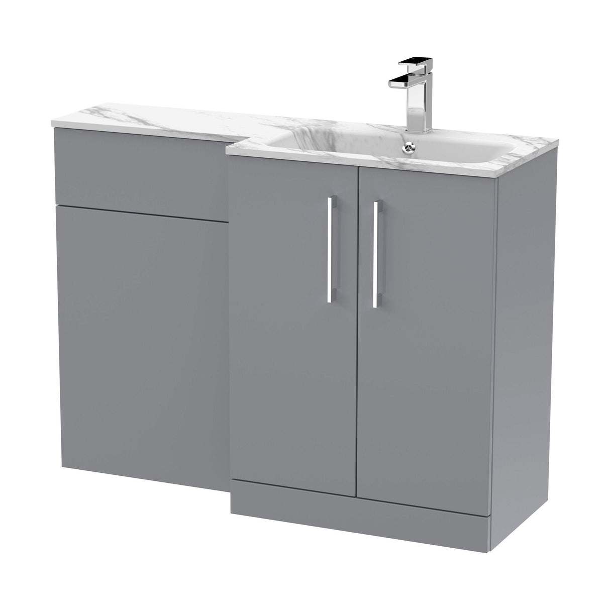 [BFLE2213R] Bramshall Contemporary 2 Door Floor Standing Combination Unit with Stone Basin, 1100mm, Choice of Orientation and Colour - Cutout