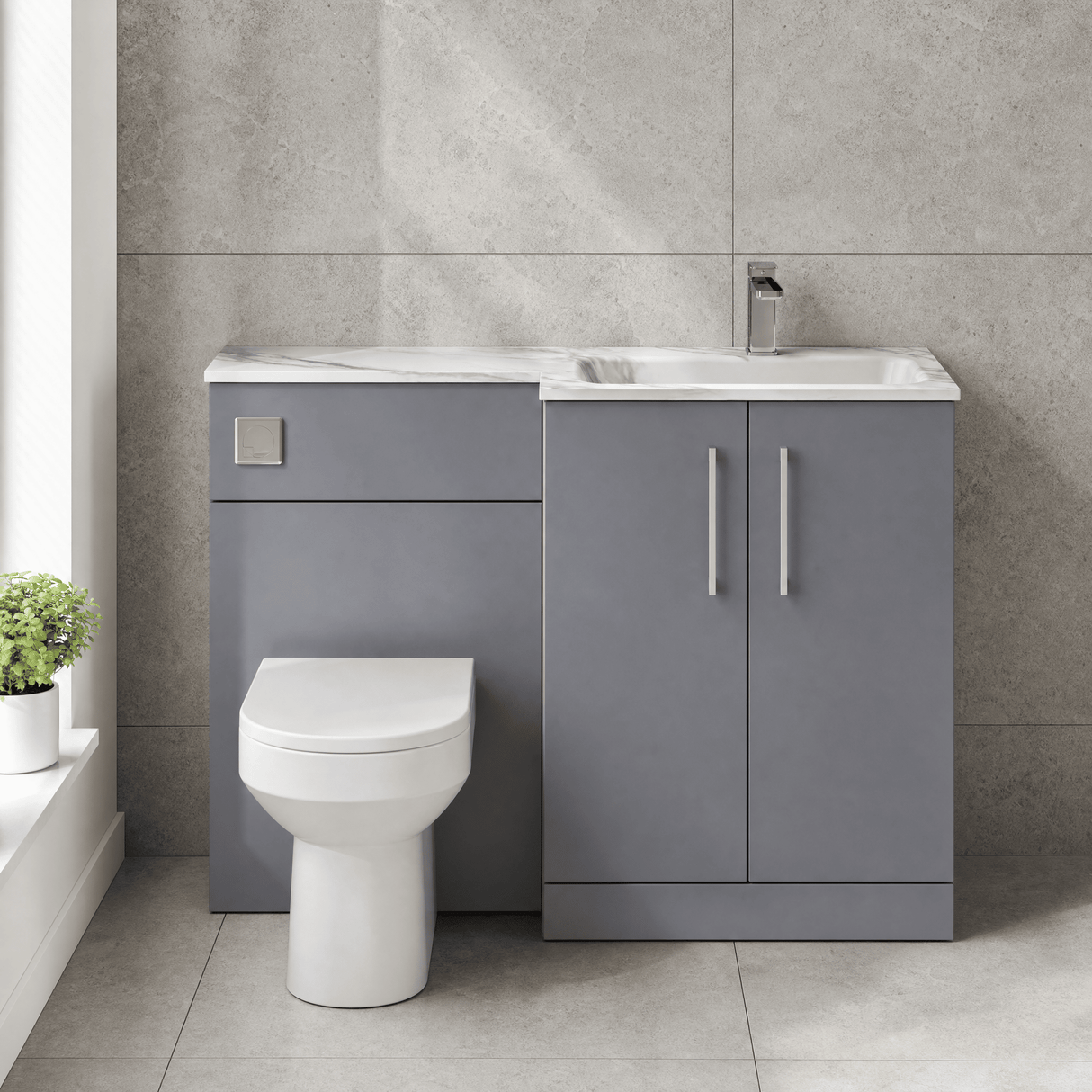 [BFLE2213R] Bramshall Contemporary 2 Door Floor Standing Combination Unit with Stone Basin, 1100mm, Choice of Orientation and Colour