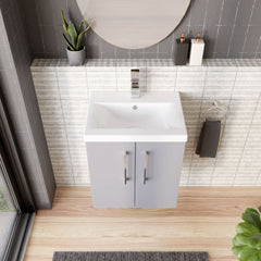 [BFLE2221A] Bramshall Contemporary 2 Door Wall Hung Vanity Basin Unit with Mid-Edge Basin, Choice of Size and Colour - Lifestyle 2
