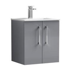 [BFLE2221B] Balterley Level Modern Bathroom 2 Soft Close Door & Minimalist Wall Hung Vanity Unit Basin, Satin Grey, 500mm - Cutout