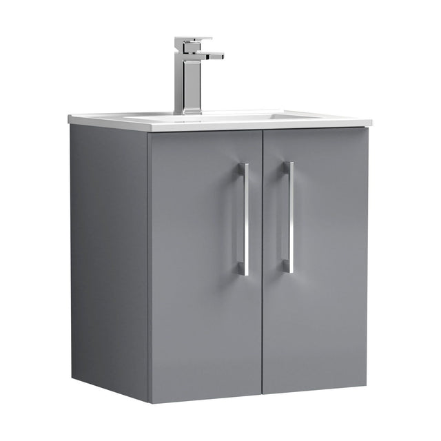 [BFLE2221B] Balterley Level Modern Bathroom 2 Soft Close Door & Minimalist Wall Hung Vanity Unit Basin, Satin Grey, 500mm - Cutout