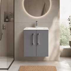 [BFLE2221B] Balterley Level Modern Bathroom 2 Soft Close Door & Minimalist Wall Hung Vanity Unit Basin, Satin Grey, 500mm - Lifestyle 1