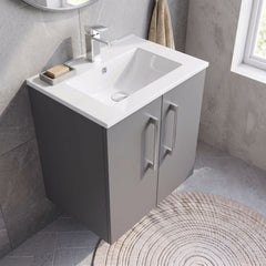 [BFLE2221B] Balterley Level Modern Bathroom 2 Soft Close Door & Minimalist Wall Hung Vanity Unit Basin, Satin Grey, 500mm - Lifestyle 2