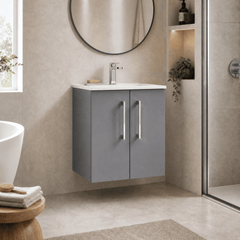[BFLE2221B] Balterley Level Modern Bathroom 2 Soft Close Door & Minimalist Wall Hung Vanity Unit Basin, Satin Grey, 500mm - Lifestyle 3
