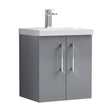 [BFLE2221D] Balterley  Contemporary Bathroom 2 Soft Close Door & Thin-Edge Wall Hung Vanity Unit Basin, Satin Grey, 500mm - Cutout