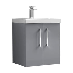 [BFLE2221D] Balterley  Contemporary Bathroom 2 Soft Close Door & Thin-Edge Wall Hung Vanity Unit Basin, Satin Grey, 500mm - Cutout