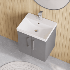[BFLE2221D] Balterley  Contemporary Bathroom 2 Soft Close Door & Thin-Edge Wall Hung Vanity Unit Basin, Satin Grey, 500mm - Lifestyle 2