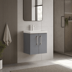 [BFLE2221D] Balterley  Contemporary Bathroom 2 Soft Close Door & Thin-Edge Wall Hung Vanity Unit Basin, Satin Grey, 500mm - Lifestyle 3