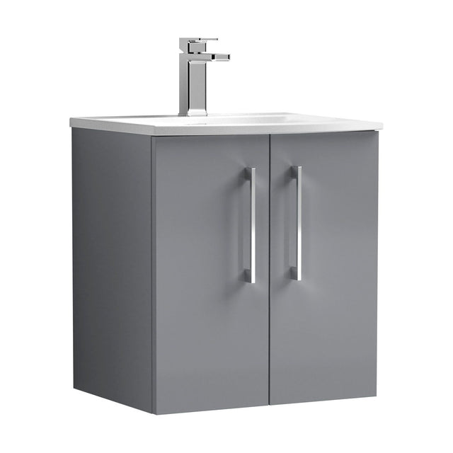 [BFLE2221G] Balterley  Modern Bathroom Wall Hung 2 Soft Close Door Vanity Unit & Curved Basin, Satin Grey, 500mm - Cutout