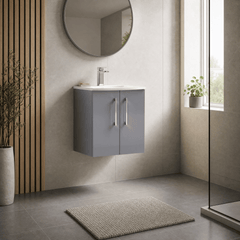 [BFLE2221G] Balterley  Modern Bathroom Wall Hung 2 Soft Close Door Vanity Unit & Curved Basin, Satin Grey, 500mm - Lifestyle 3