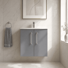 [BFLE2221G] Bramshall Contemporary 2 Door Wall Hung Vanity Basin Unit, Choice of Size, Colour and Basin - Studio Shot