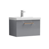 Wall Hung 1 Drawer Vanity Unit with Mid-Edge Ceramic Basin - Choice of Colour, Handle Finish and Size