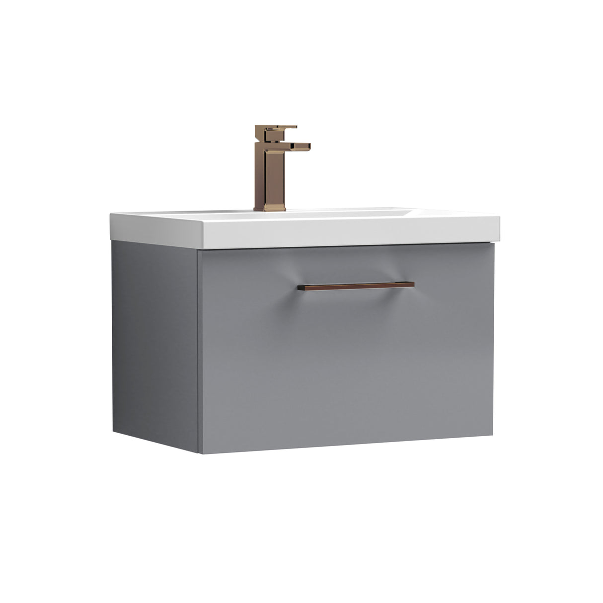 Wall Hung 1 Drawer Vanity Unit with Mid-Edge Ceramic Basin - Choice of Colour, Handle Finish and Size