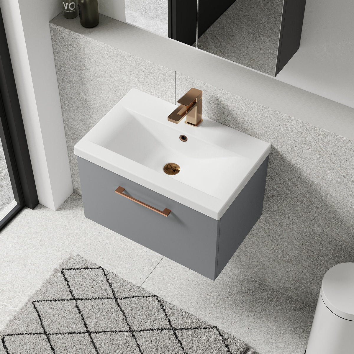 [BFLE2222AH1516] Bramshall Wall Hung 1 Drawer Vanity Unit with Mid-Edge Ceramic Basin 600mm - Lifestyle 2