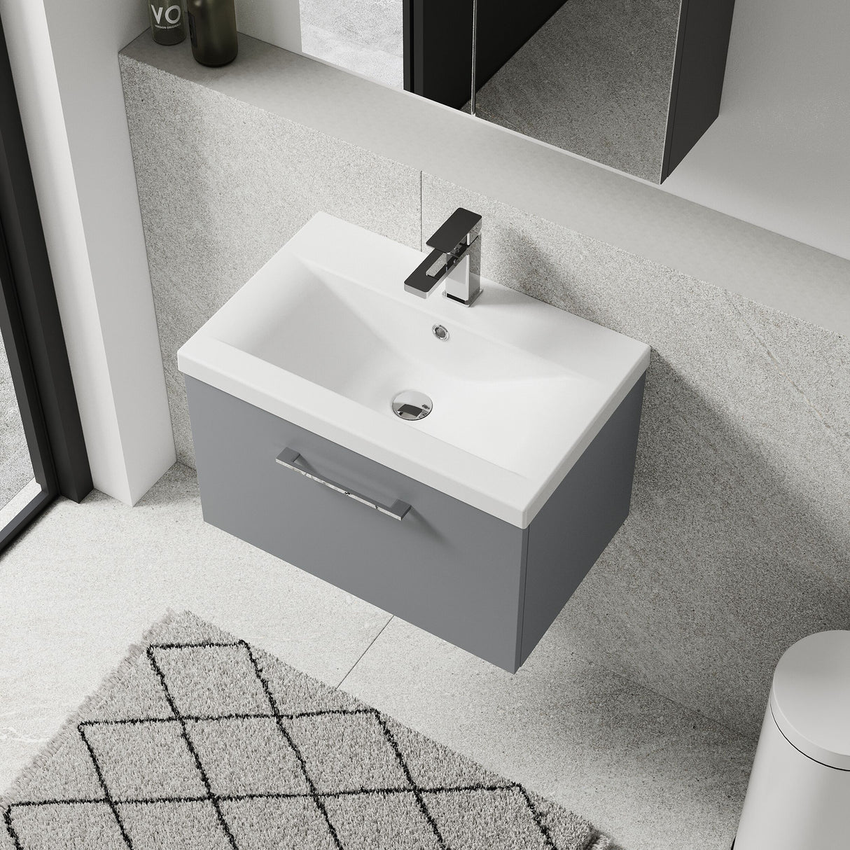 [BFLE2222A] Bramshall Wall Hung 1 Drawer Vanity Unit with Mid-Edge Ceramic Basin 600mm - Lifestyle 2