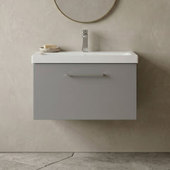 [BFLE2222A] Bramshall Wall Hung 1 Drawer Vanity Unit with Mid-Edge Ceramic Basin - Choice of Colour, Handle Finish and Size - Silo