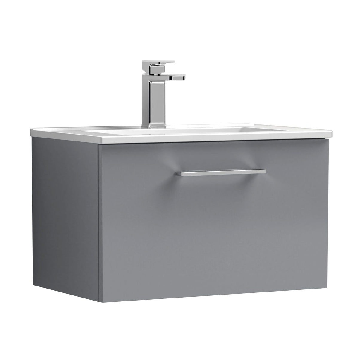 [BFLE2222B] Balterley Level Modern Bathroom 1 Soft Close Drawer & Minimalist Wall Hung Vanity Unit Basin, Satin Grey, 600mm - Cutout