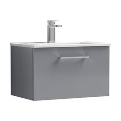 [BFLE2222B] Balterley Level Modern Bathroom 1 Soft Close Drawer & Minimalist Wall Hung Vanity Unit Basin, Satin Grey, 600mm - Cutout