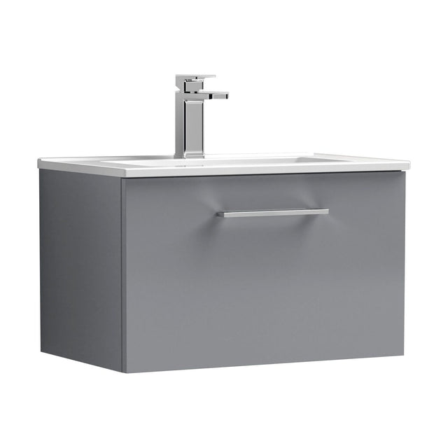 [BFLE2222B] Balterley Level Modern Bathroom 1 Soft Close Drawer & Minimalist Wall Hung Vanity Unit Basin, Satin Grey, 600mm - Cutout