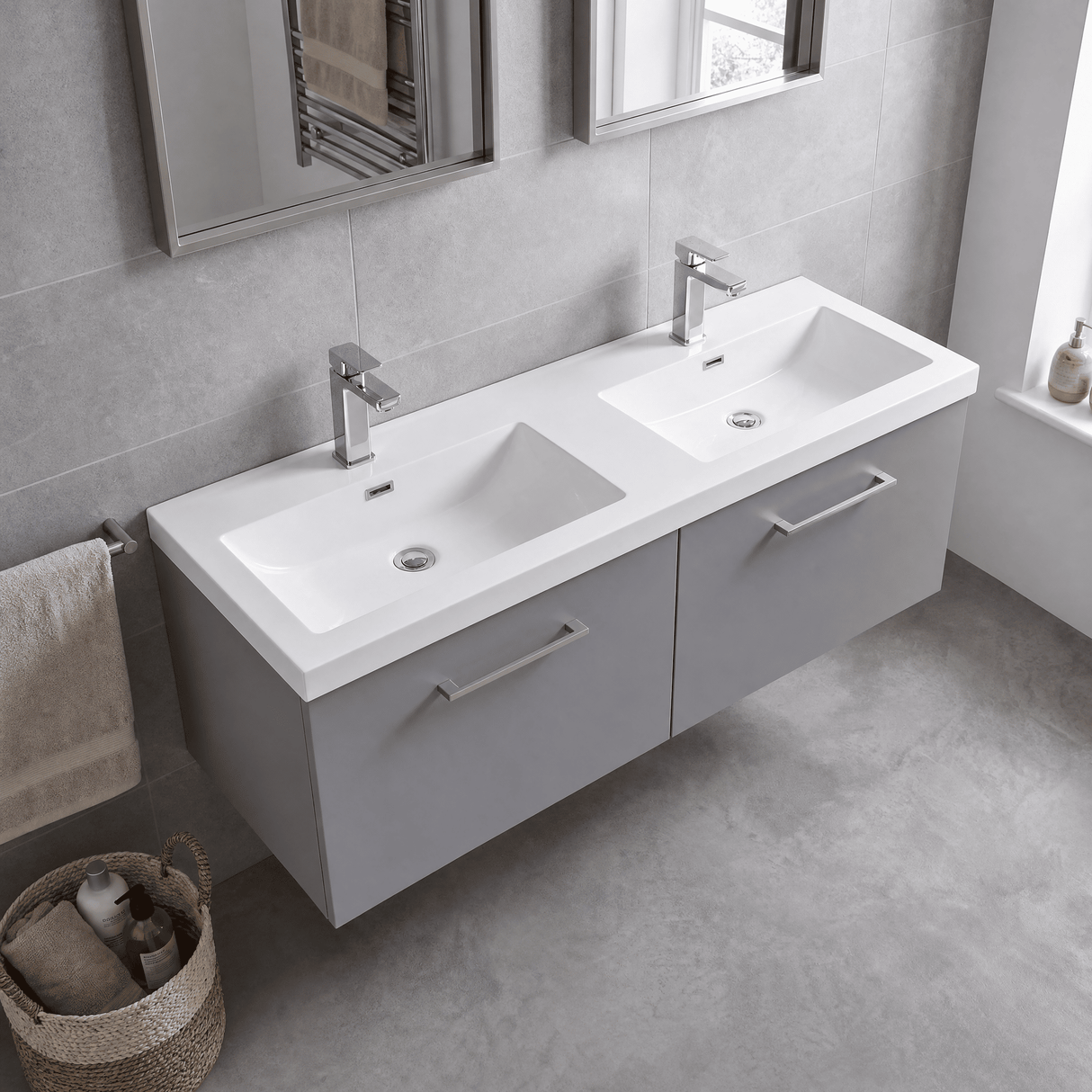 [BFLE2222C2] Bramshall Wall Hung 2 Drawer Vanity Basin Unit - 1200mm - Choice of Colour and Basin Type - Lifestyle 2