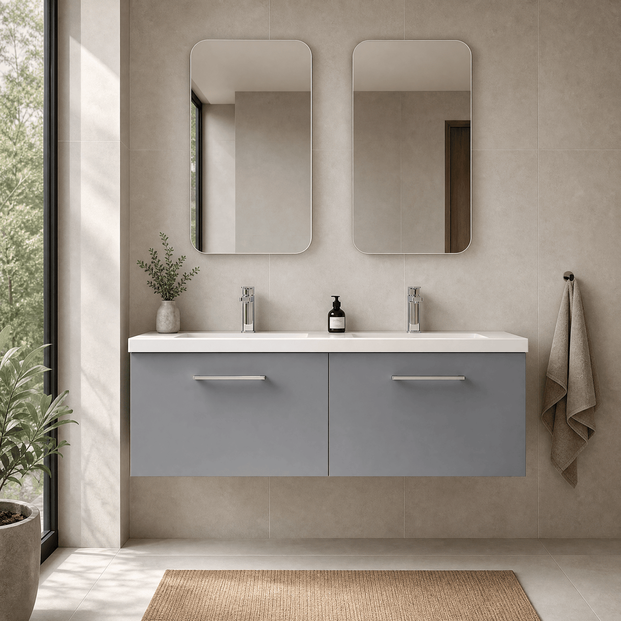 [BFLE2222C2] Bramshall Wall Hung 2 Drawer Vanity Basin Unit - 1200mm - Choice of Colour and Basin Type - Silo